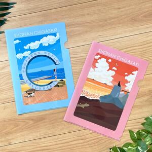 湘南・茅ヶ崎で描く、海を感じるイラストアート 『湘南ランドスケープ：ポストカード5枚+A4クリアファイル2枚セット』 / 犬 猫 サザンC