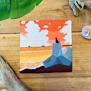 湘南・茅ヶ崎で描く、海を感じるイラストアート 『湘南ランドスケープ：ミニタオル　4枚セット』  /風景 犬 猫 サザンC ビーチ