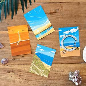 湘南・茅ヶ崎で描く、海を感じるイラストアート 『湘南ランドスケープ：ポストカード　12枚セット』  /絵葉書 絵画 風景 犬 猫 サザンC