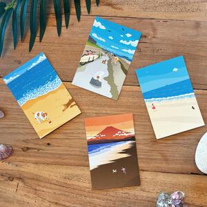 湘南・茅ヶ崎で描く、海を感じるイラストアート 『湘南ランドスケープ：ポストカード　12枚セット』  /絵葉書 絵画 風景 犬 猫 サザンC