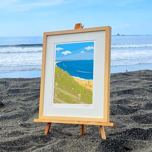 湘南・茅ヶ崎で描く、海を感じるイラストアート 『 湘南ランドスケープ08：海辺のハマダイコン 』 ジークレーアートフレーム （小/セピアカラー） /絵画 風景 版画 10,220円