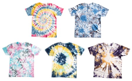タイダイ染めオリジナルTシャツ作成キット　Mサイズ 5パターンから1つ選択可能　【自分探求、おひとり様キット】 ファッション 自宅 タイダイ染めキット 体験キット 思い出 おうち時間  ブルー×ブロン×グレー