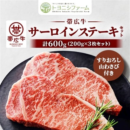 帯広牛 サーロイン ステーキ セット 計600g(200g×3枚)すりおろし山わさび付き_肉 ステーキ 牛肉 ビーフステーキ  調味料   _【配送不可地域：離島】【1483765】