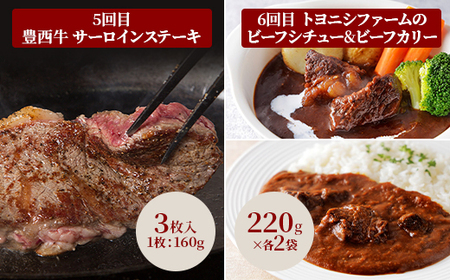 【毎月定期便】豊西牛満喫コース全6回【配送不可地域：離島】【4065345】