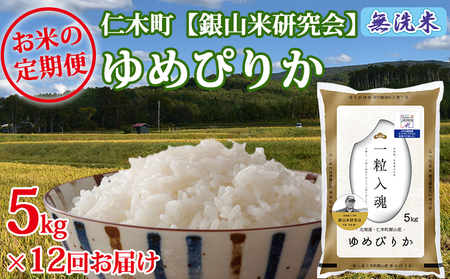 12ヶ月連続お届け【ANA機内食に採用】銀山米研究会の無洗米<ゆめぴりか>5kg