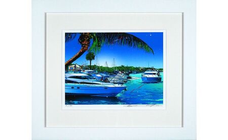 版画 鈴木英人版画 「トロピカルな休日」 フレーム付き 絵画 アート 絵 芸術 インテリア サイン入り 三浦半島 リゾート 逗子市 神奈川県