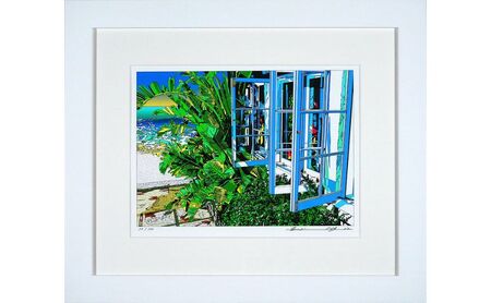 版画 鈴木英人版画 「フィギュア オブ ハミルトンビーチ」 フレーム付き 絵画 アート 絵 芸術 インテリア サイン入り バミューダ島 逗子市 神奈川県