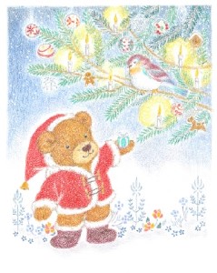 フレーム入り版画「くまさんのクリスマス」　絵本作家おまたたかこジークレー版画