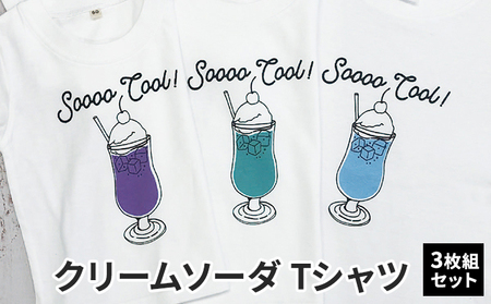 3人兄弟姉妹でおそろい /クリームソーダ パープル（小）グリーン（中）ブルー（大）/ Tシャツ3枚組ギフトセット 80cm×110cm×150cm