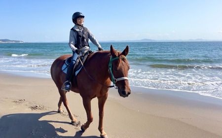 B84-001 馬と風光明媚な三浦の街と海岸で過ごす　馬に乗って三浦をお散歩～海岸外乗120分～