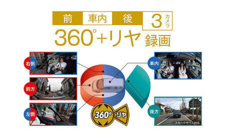 ドライブレコーダー CS-361FHT ドラレコ SDカード付 360°録画 カー用品 車用品