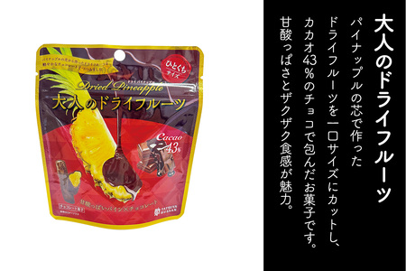 大人のドライフルーツ 甘酸っぱいパイナップルの芯とカカオ43%のチョコレートがコラボレーション 計225g (45g×5袋)｜パイナップル カカオ チョコレート 果物サプリメント 消化酵素 防災食品 非常食 備蓄食 保存食 [0624]