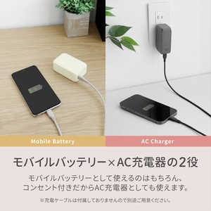 Owltech(オウルテック) 最大PD20W対応 5000mAh USB Type-C出力 ACモバイルバッテリー OWL-LPBAC5001-GY グレー