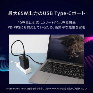 Owltech(オウルテック) 最大PD65W出力 GaN採用 USB Type-C×2 USB Type-A×1 AC充電器 OWL-APD65C2A1GR-BK 