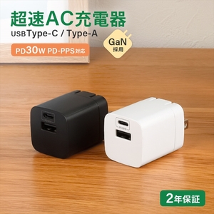 Owltech(オウルテック) 最大PD30W出力 GaN採用 USB Type-C×1 USB Type-A×1 AC充電器 OWL-APD30C1A1R-BK ブラック