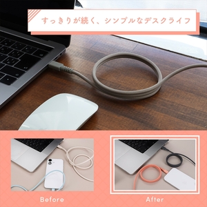 MOTTERU(モッテル) マグネットケーブル PD240W対応 USB-C to USB-C 磁力でまとまる 急速充電 データ転送 1m 2年保証 (MOT-MGCC100)　ウォームピーチ【 ケーブル ガジェット 海老名市 】