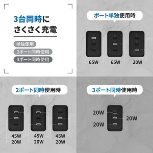 Owltech 最大PD65W出力 GaN採用 USB Type-C×3 AC充電器 OEC-APD65C3G-BK【 ガジェット 海老名市 】