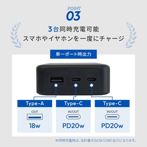 Owltech(オウルテック) 20000mAh  最大PD20W出力対応 USB Type-C入出力／USB Type-A出力 モバイルバッテリー  OWL-LPB20028-BK ブラック【 神奈川県 海老名市 】