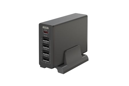 MOTTERU(モッテル) １台でスマホやタブレットなど５台同時充電 Power Delivery3.0対応 30W出力 USB Type-C×1ポート、USB Type-A×4ポート最大出力60W AC充電器 ２年保証 もってる（MOT-AC60PD30U4）ブラック