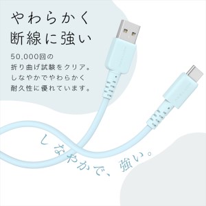 MOTTERU(モッテル) しなやかでやわらかい シリコンケーブル USB Type-A to Type-C 2m ２年保証（MOT-SCBACG200）ピスタチオ