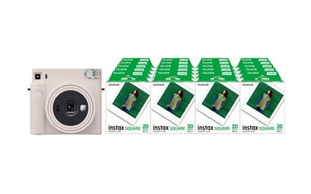 「インスタントカメラinstax™“チェキ”スクエアセット」instax™ スクエアフォーマットフィルム 2パック×20(合計400枚撮影可能)インスタントカメラ“チェキ”「instax SQUARE SQ1™ Chalk White」×1