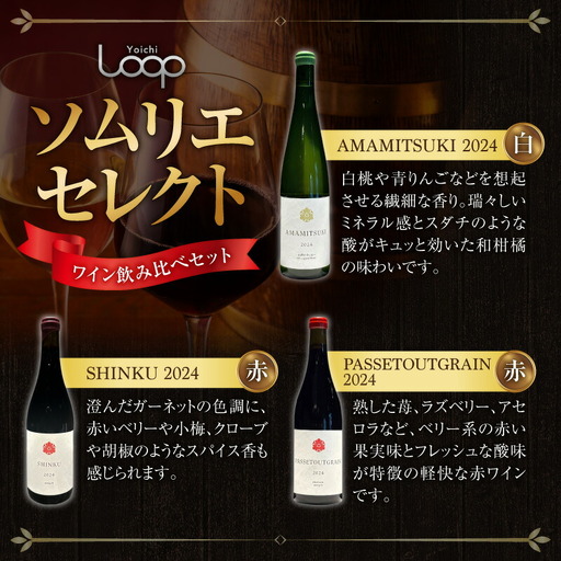 Yoichi LOOP ソムリエセレクト 余市町産ワイン【3種】AMAMITSUKI 2024・SHINKU 2024・PASSETOUTGRAIN 2024 6本セット_Y055-0077