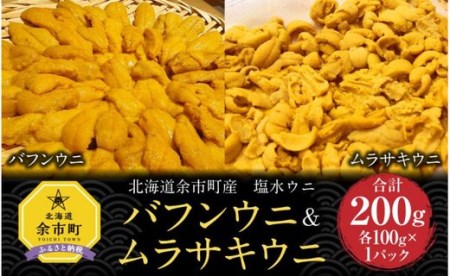 塩水ウニ【バフンウニ&ムラサキウニ】各100g×1パック 2023年夏発送 北海道産