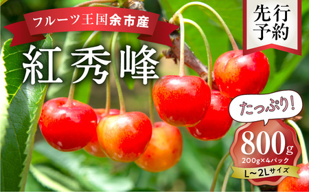 甘さとジューシーさがたまらない 紅秀峰 200g×4パック 合計800g(L~2L) 【2024年発送先行予約】 余市 北海道 フルーツ王国 さくらんぼ サクランボ 桜桃 紅秀峰  小分けさくらんぼ  人気さくらんぼ ニトリ _Y074-0098