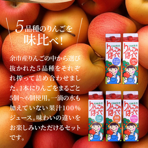 りんごのほっぺ バラエティセット 5種(つがる・あかね・王林・レッドゴールド・昂林)合計5本 1L×各1本 りんごジュース 果汁100% ストレート 北海道産　紙パック 果物 フルーツ りんごの旨味 お取り寄せ 送料無料_Y034-0061