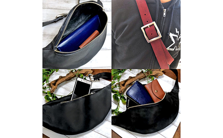 拘りの牛革ハンドメイドボディーバッグ ファッション カバン  ブラック