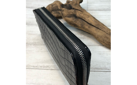 財布 墨染クロコダイル×墨染牛革のフルラウンドファスナー財布 長財布 ワニ 革小物 革製品 