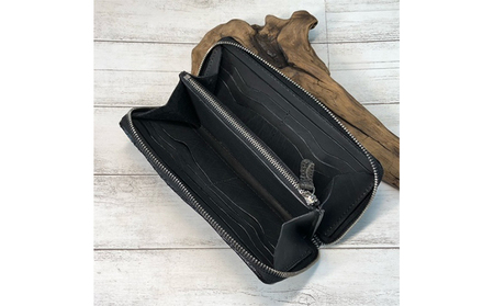 財布 墨染クロコダイル×墨染牛革のフルラウンドファスナー財布 長財布 ワニ 革小物 革製品 