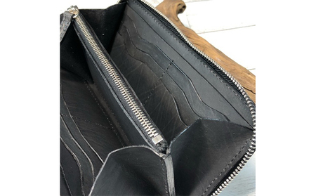 財布 墨染クロコダイル×墨染牛革のフルラウンドファスナー財布 長財布 ワニ 革小物 革製品 
