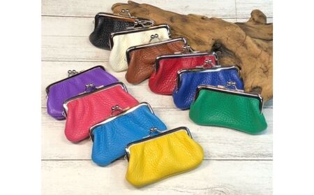 イタリア本革（牛革）のがま口小物入れ ファッション小物 収納 シュリンクレザー 印鑑 リップ 小銭 整理 カラーバリエーション 豊富  パープル