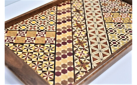 箱根寄木細工　袖付長盆(小)［工芸品工芸品］