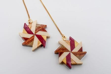 箱根寄木細工　風車　チェーンピアス［ピアス］