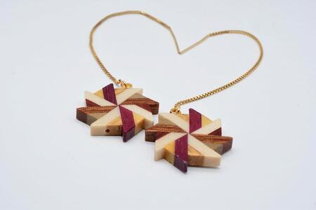 箱根寄木細工　風車　チェーンピアス［ピアス］