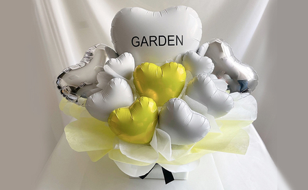 イエロー＆ホワイトハートバルーンアレンジメント インテリア