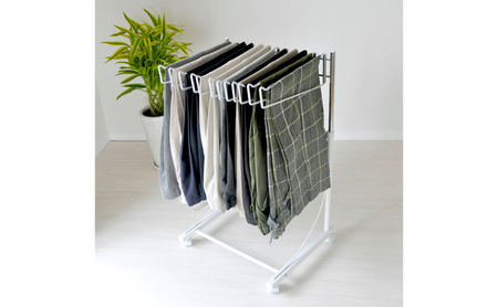 高さ伸縮スラックスハンガー12本掛 (ホワイト) 雑貨 スラックス収納 ズボン収納 ズボンハンガー スイング式ハンガー 出し入れ簡単 