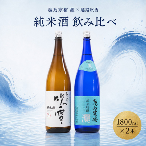日本酒 飲み比べセット 越後銘門酒会 新潟市の銘酒 飲み比べ 1800ml×2本 （越乃寒梅 純米吟醸 灑と越乃風雪 大吟醸）N182A 新潟 セット 辛口 ギフト 正月 年越し