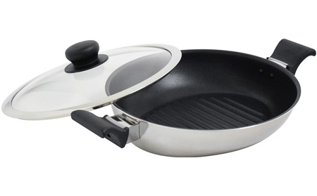 クワトロプラスIH グリルパン26cm IH対応 グリルパン フライパン 26cm 蓋付き 2.7l 調理器具 キッチン用品 キッチン ステンレス アルミニウム 軽量 日本製 新潟 