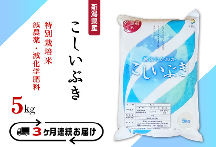 75-3K053【3ヶ月連続お届け】新潟県長岡産特別栽培米こしいぶき5kg