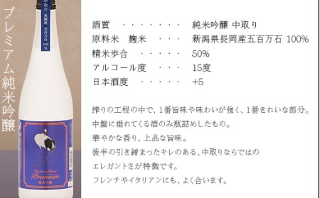 95-B3A越の鶴 プレミアム純米吟醸、プレミアム純米、本醸造 芳醇辛口 720ml×3本セット【越銘醸】