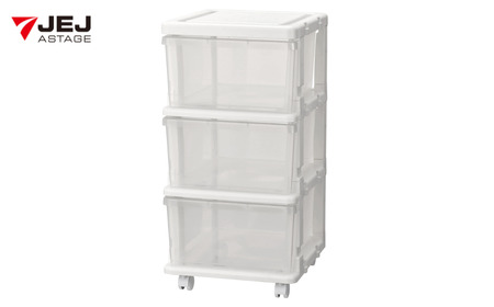 シーズユニット3段 WHクリア 収納チェスト 幅35 奥行42 高さ63.3 リビングチェスト キャスター付き スリム ラック 一人暮らし 新生活 [JEJアステージ]