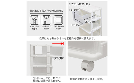 シーズユニット3段 WHクリア 収納チェスト 幅35 奥行42 高さ63.3 リビングチェスト キャスター付き スリム ラック 一人暮らし 新生活 [JEJアステージ]