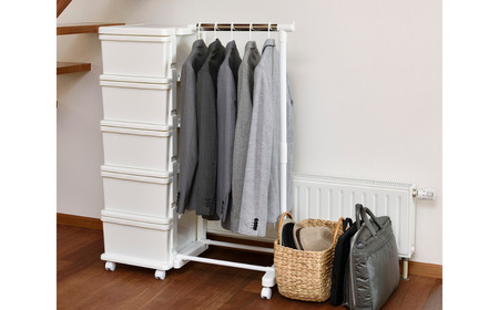 シーズユニット5段 パイプハンガーラック付 WHホワイト  収納チェスト リビングチェスト プラスチック チェスト 新生活 [JEJアステージ] 