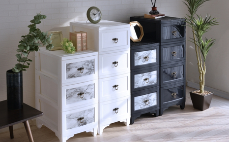 収納チェスト4段 ホワイト×マーブル【030S071】