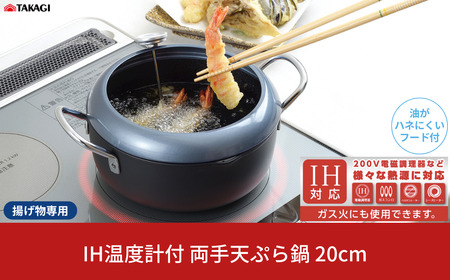 IH温度計付両手天ぷら鍋 20cm キッチン用品 調理器具 ステンレス製 揚げ物専用 オール熱源対応 IH対応 ガス火対応【011S190】