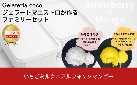 ジェラートマエストロが作るファミリーセット 1L×2 合計2L[いちごミルク・アルフォンソマンゴー] ジェラート アイス 大容量 ファミリーパック 添加物不使用  [Gelateria coco]【017S107】