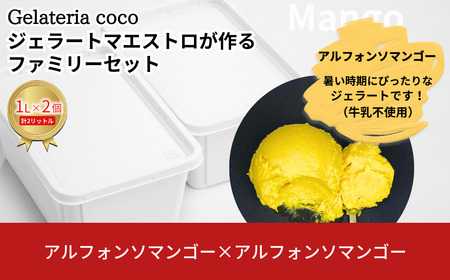 ジェラートマエストロが作るファミリーセット 1L×2 合計2L[アルフォンソマンゴー×2] ジェラート アイス 大容量 ファミリーパック 添加物不使用  [Gelateria coco]【017S111】